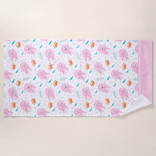 Serviette De Plage Petites filles Pink Ocean Jellyfish and Crab Motif (Devant)