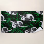 Serviette De Plage Petits panda sur vert foncé (Devant)