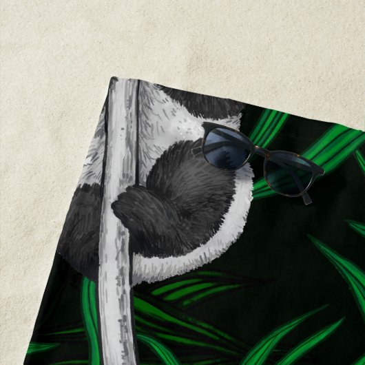 Serviette De Plage Petits panda sur vert foncé (En situation)
