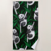 Serviette De Plage Petits panda sur vert foncé (Devant)