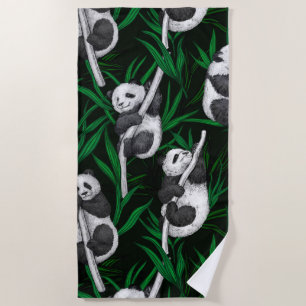 Serviette De Plage Petits panda sur vert foncé
