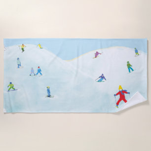 Serviette De Plage Petits Skieurs Sur Snowy Hill