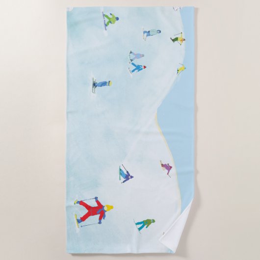 Serviette De Plage Petits Skieurs Sur Snowy Hill (Devant)