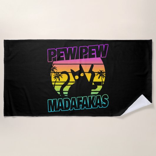 Serviette De Plage Pew Pew Pew Madafakas Funny Chat Crazy Cat (Devant)