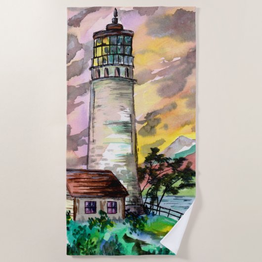 Serviette De Plage Phare au coucher du soleil (Devant)