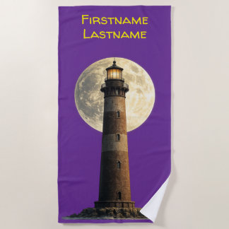Serviette De Plage Phare avec une pleine lune