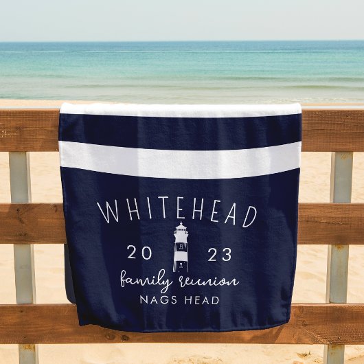 Serviette De Plage Phare nautique Navy & Rayure blanche Monogramme