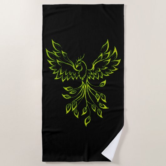 Serviette De Plage Phoenix vert se lève sur le noir (Devant)