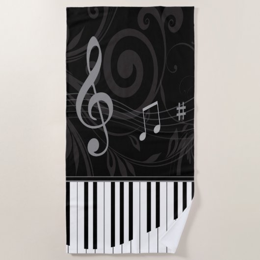 Serviette De Plage Piano lunatique et notes musicales (Devant)