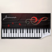 Serviette De Plage Piano Noir Avec Clavier Blanc (Devant)