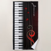 Serviette De Plage Piano Noir Avec Clavier Blanc (Devant)