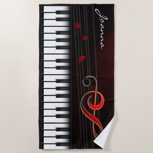 Serviette De Plage Piano Noir Avec Clavier Blanc (Devant)