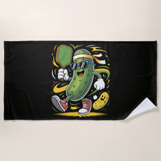 Serviette De Plage Pickle Jouant au Pickleball (Devant)