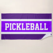 Serviette De Plage PICKLEBALL brillant violet blanc rayures de course (Devant)