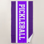 Serviette De Plage PICKLEBALL brillant violet blanc rayures de course (Devant)