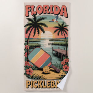 Serviette De Plage Pickleball Fleurs Tropicales Floride Pickleball