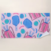 Serviette De Plage Pickleball Paddles et boules Pink Preppy (Devant)