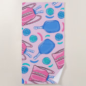 Serviette De Plage Pickleball Paddles et boules Pink Preppy (Devant)