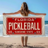 Serviette De Plage Pickleball Player Fan Retro Florida License Plate