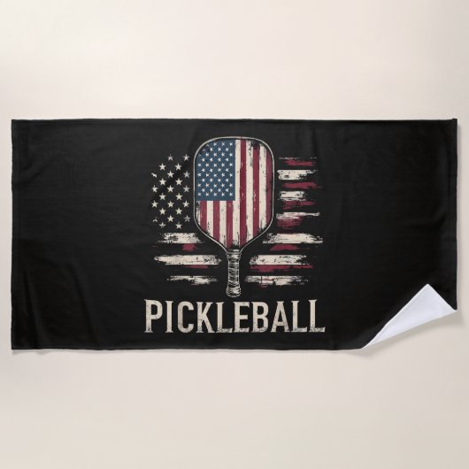 Serviette De Plage Pickleball Player US Flag Retro Paddleball (Devant)