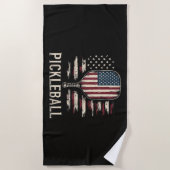 Serviette De Plage Pickleball Player US Flag Retro Paddleball (Devant)