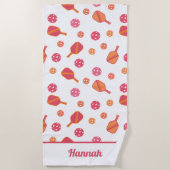Serviette De Plage Pickleball rose personnalisé (Devant)
