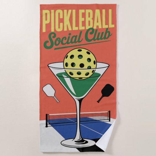 Serviette De Plage Pickleball Social Club Retro Paddle Court (Devant)