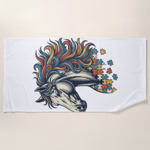 Serviette De Plage Pièce de puzzle de cheval coloré T-Shirt gravure v