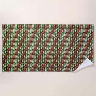 Serviette De Plage Pièces rectangulaires marron vert sculpté et taché