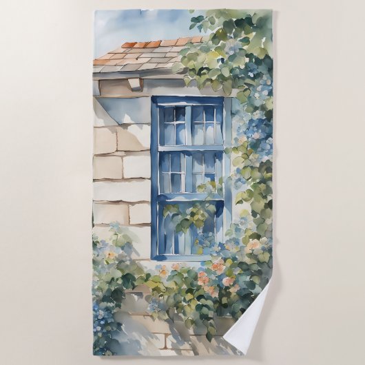 Serviette De Plage Pierre Bleu Fenêtre Mur Chaumière Vignes (Devant)