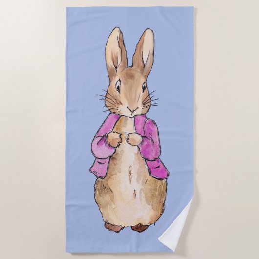 Serviette De Plage Pierre le lapin avec un arrière - plan bleu (Devant)