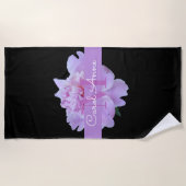 Serviette De Plage Pierre rose Monogramme floral violet noir (Devant)