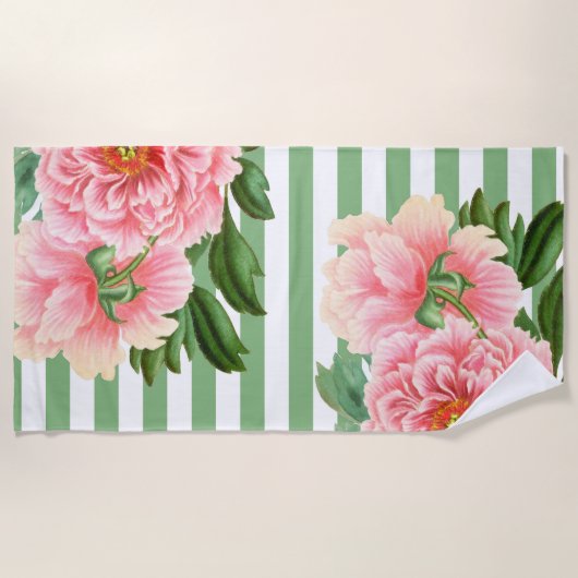 Serviette De Plage Pies roses Grandes Vertes (Devant)