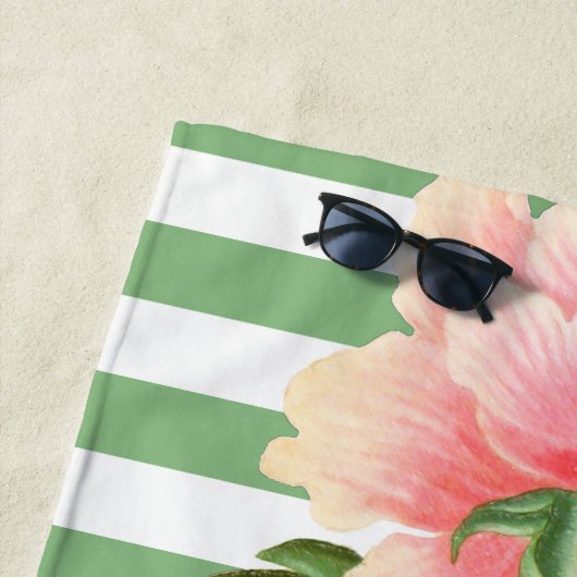 Serviette De Plage Pies roses Grandes Vertes (En situation)