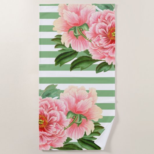 Serviette De Plage Pies roses Grandes Vertes (Devant)