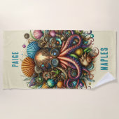 SERVIETTE DE PLAGE PIEUVRE ROSE STEAMPUNK WHIMSICAL FOU FUNKY (Devant)