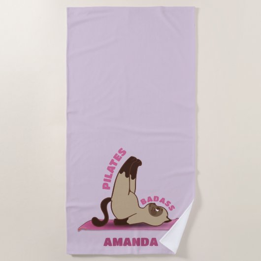 Serviette De Plage Pilates Badass entraînement Kitty Cat Nom personna (Devant)
