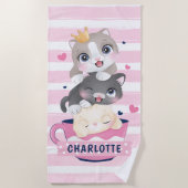 Serviette De Plage Pile Cartoon Chats Roses Distresses (Devant)