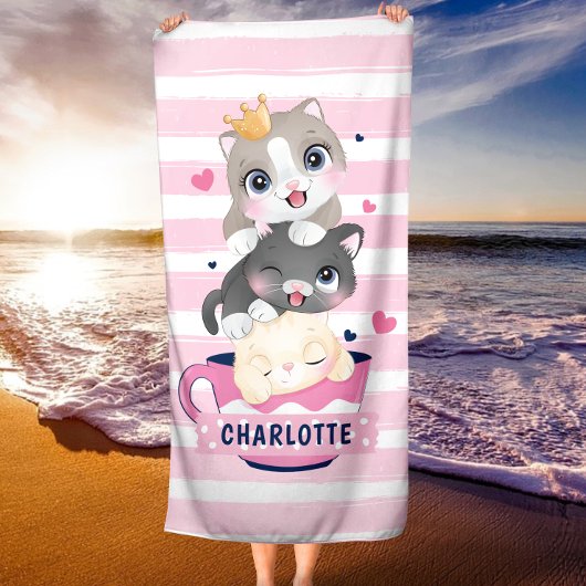 Serviette De Plage Pile Cartoon Chats Roses Distresses