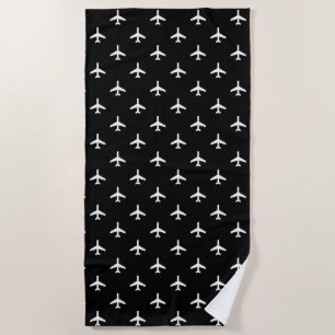 Serviette De Plage Pilote moderne noir et blanc d'avions