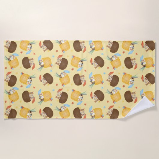 Serviette De Plage Pina Colada Pineappy Chiens de noix de coco Motif (Devant)