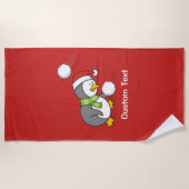Serviette De Plage Pingouin de Noël avec boule de neige (Devant)