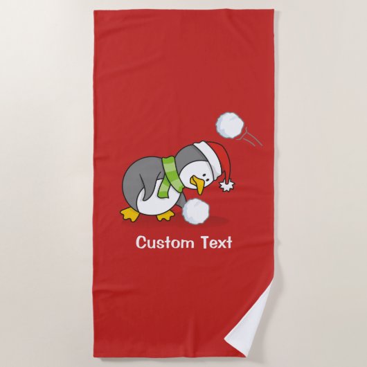 Serviette De Plage Pingouin de Noël avec boule de neige (Devant)