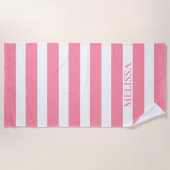 Serviette De Plage  Pink And White Striped Name Cabana Stripe  (Devant)