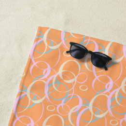 Serviette De Plage Pink Aqua Cream Pastel Bubbles sur Orange