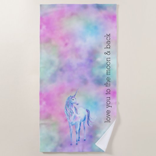 Serviette De Plage Pink Aqua Purple White Unicorn        (Devant)