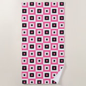 Serviette De Plage Pink Black and White Checkered Squares Pattern (Devant)