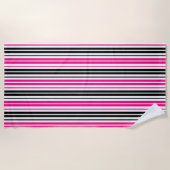 Serviette De Plage Pink Black White Stripes Pattern Design  (Devant)