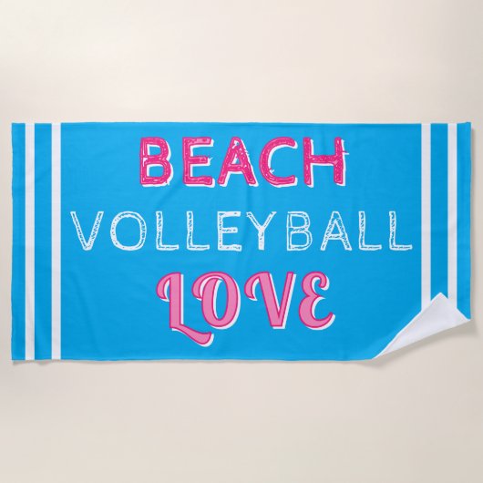 Serviette De Plage Pink Blue Beach Volleyball Love (Devant)