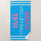 Serviette De Plage Pink Blue Beach Volleyball Love (Devant)